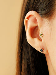 14K Gold Bubble Square Blue Dia Stud Earring