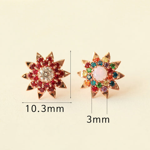 14K Gold Colorful CZ Sunflower Cartilage Earring 18G16G