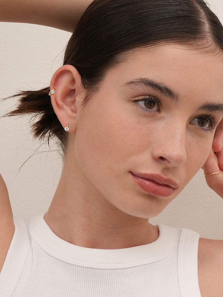 14K 18K Solid Gold Lab Diamond Mini Rediant Cartilage Hoop Earring