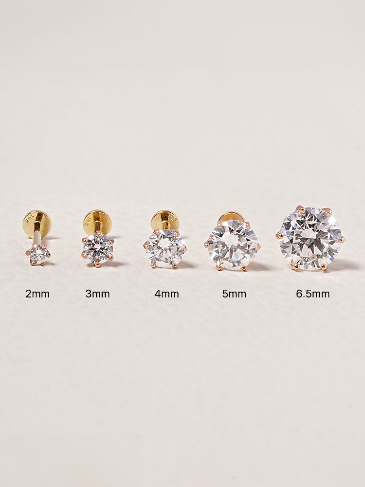 14K Solid Gold Lab Diamond Shine Classic Internally Threaded Labret Piercing 20G