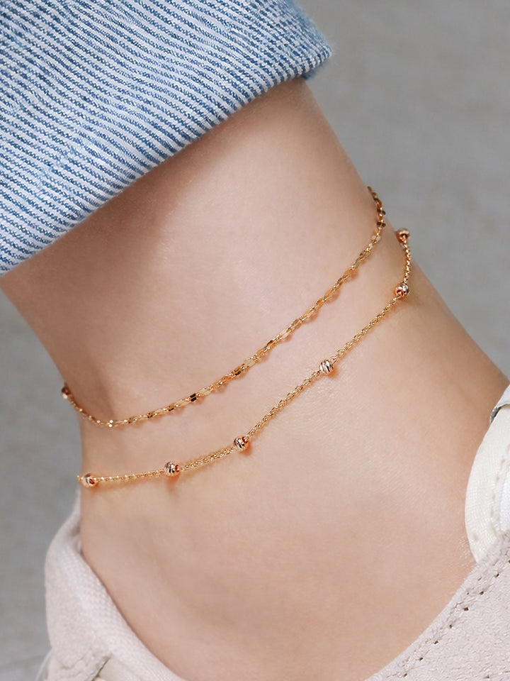 14K 18K Gold Cutting Ball Anklet