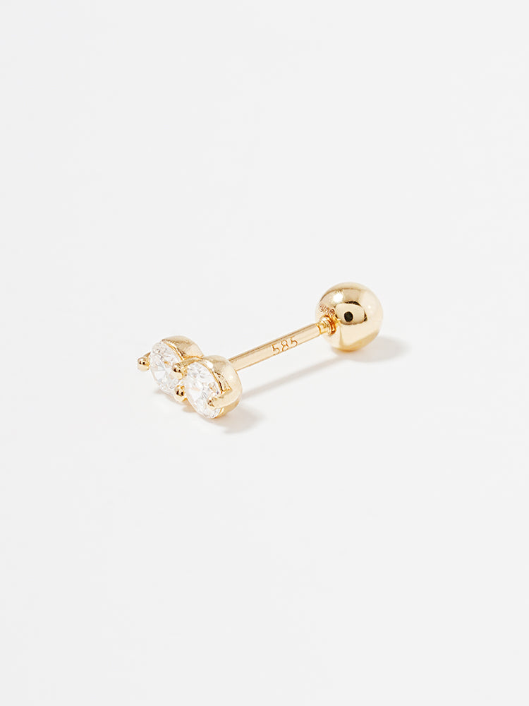 14K Solid Gold Lab Diamond Two Stone Two Way Cartilage Earring 20G18G16G