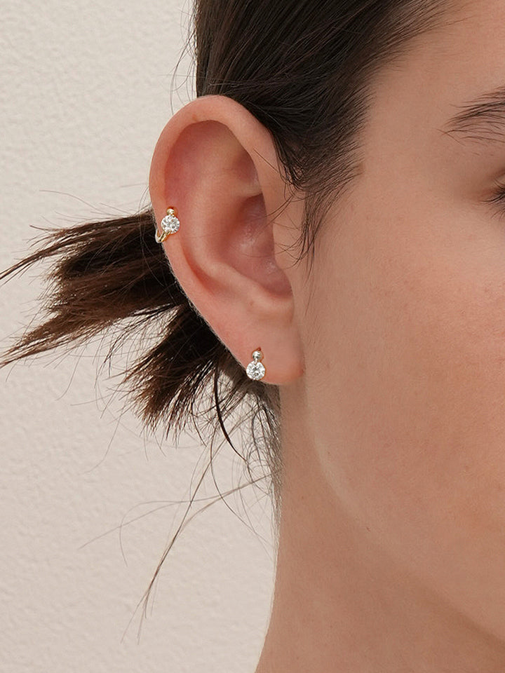 14K 18K Solid Gold Lab Diamond Mini Rediant Cartilage Hoop Earring