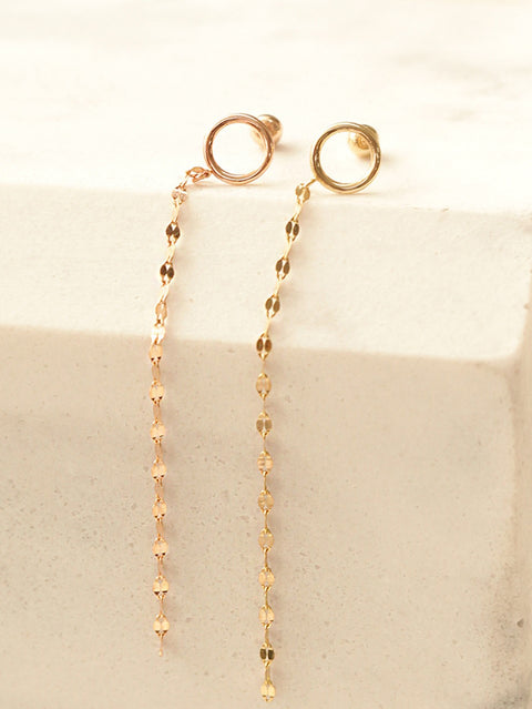 14K Gold Cutting Drop Chain Circle Earring 20G18G16G