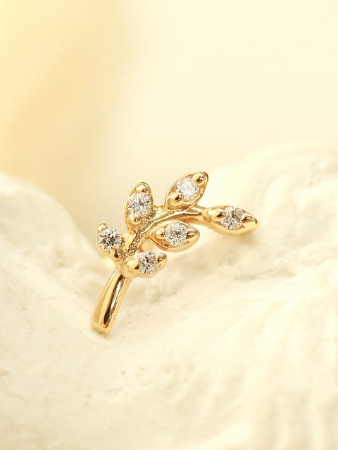 14K Gold Point Leaf Cartilage Earring 20G18G16G