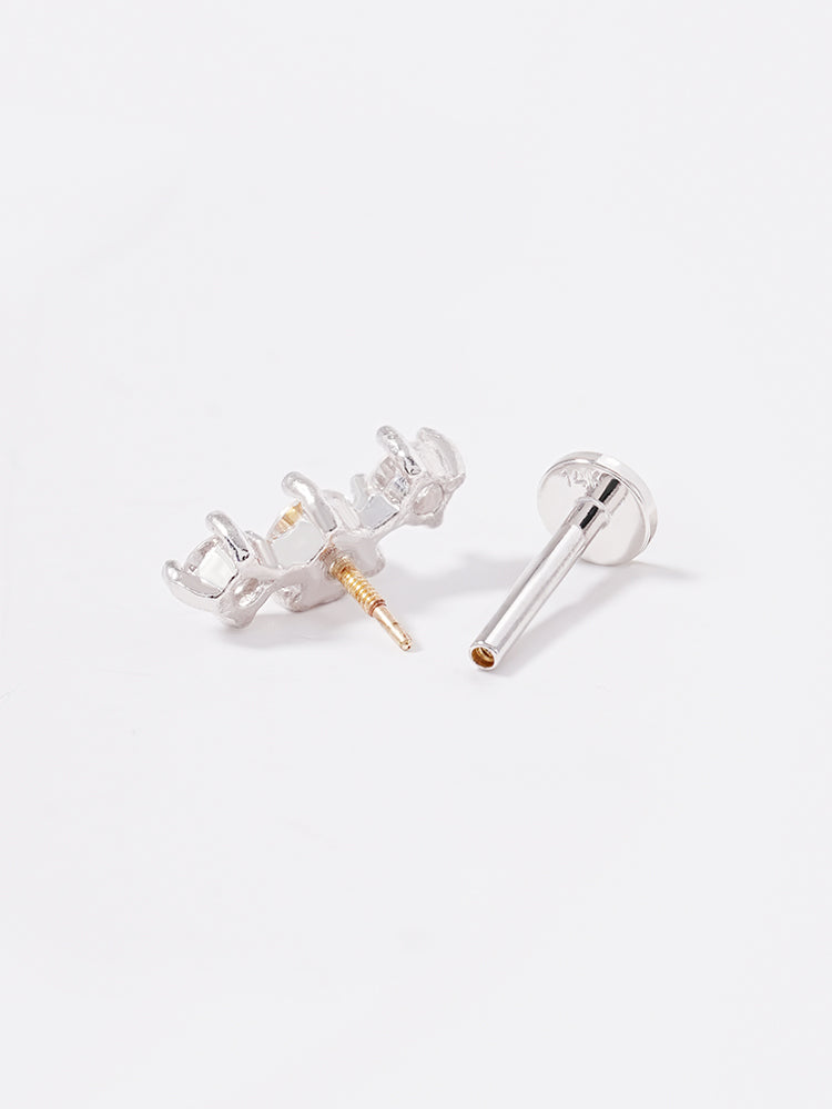 14K Solid Gold Lab Diamond Twinkle Crown Internally Threaded Labret Piercing 20G