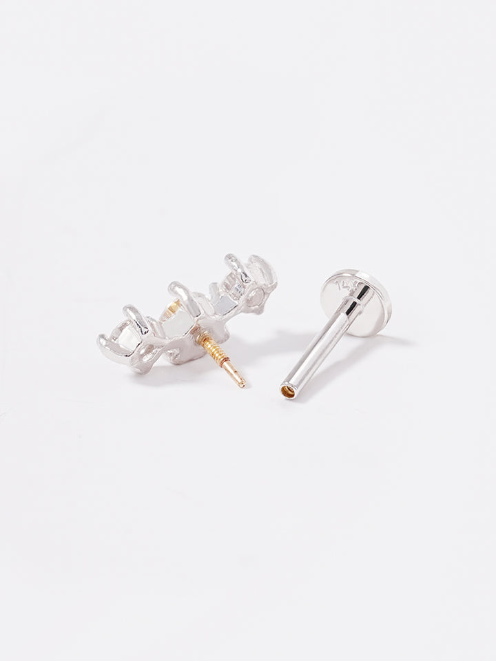 14K Solid Gold Lab Diamond Twinkle Crown Internally Threaded Labret Piercing 20G