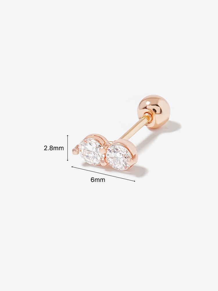 14K Solid Gold Lab Diamond Two Stone Two Way Cartilage Earring 20G18G16G