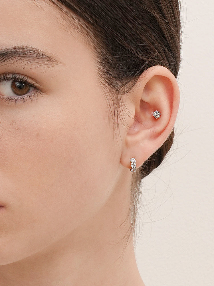 14K 18K Solid Gold Lab Diamond Mini Daily Cartilage Hoop Earring