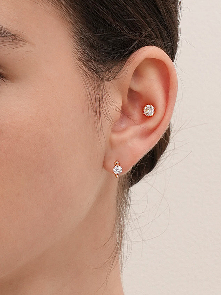 14K 18K Solid Gold Lab Diamond Mini Rediant Cartilage Hoop Earring