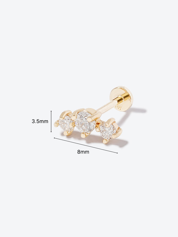 14K Solid Gold Lab Diamond Twinkle Crown Internally Threaded Labret Piercing 20G