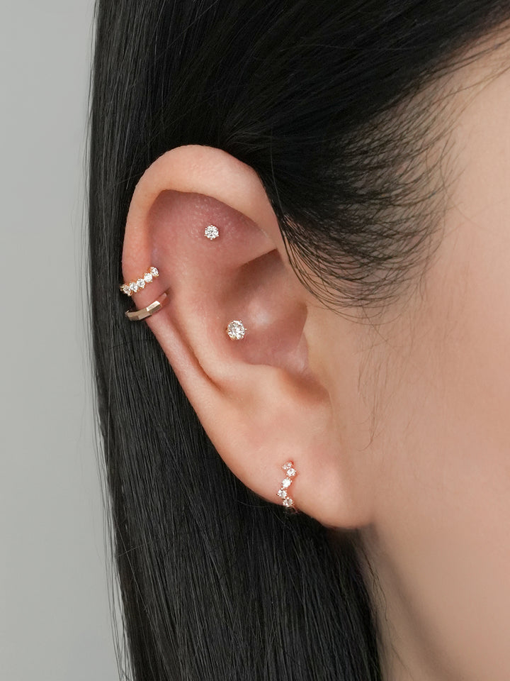 14K Solid Gold Mini Layered Cartilage Hoop Earring