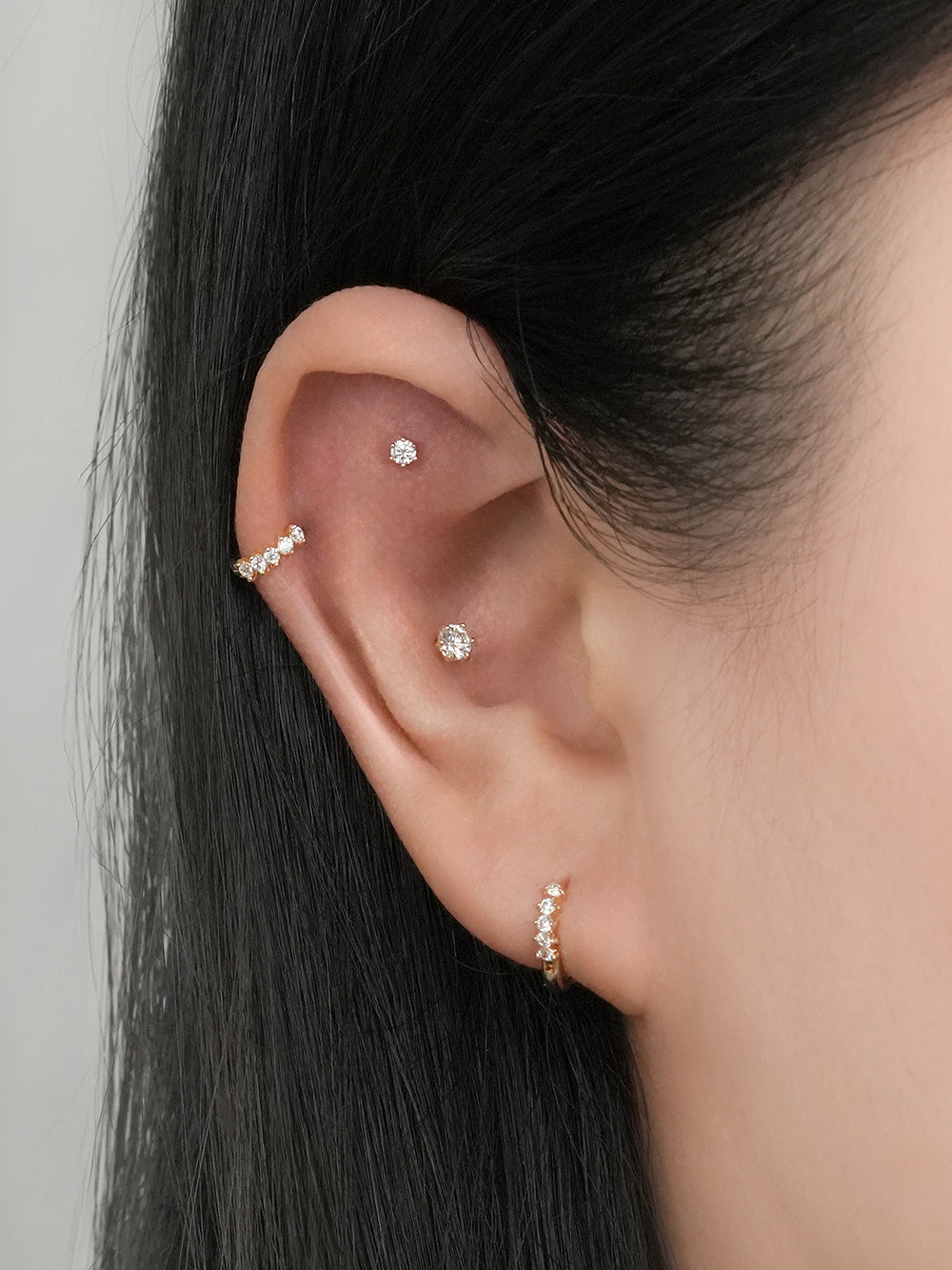 14K Solid Gold Mini Layered Cartilage Hoop Earring