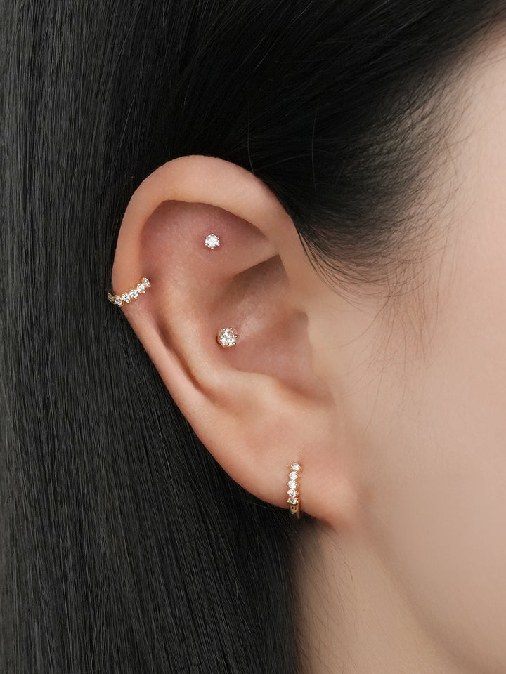 14K Solid Gold Mini Layered Cartilage Hoop Earring