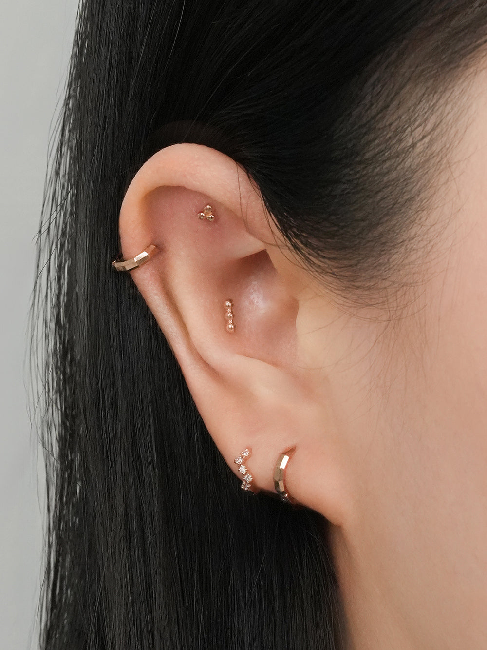 14K Solid Gold Mini Layered Cartilage Hoop Earring