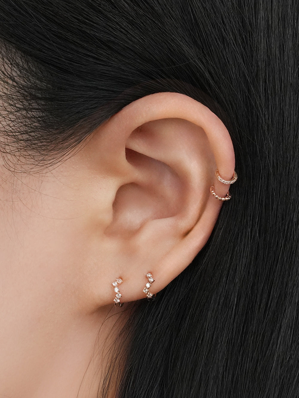 14K Solid Gold Mini Layered Cartilage Hoop Earring