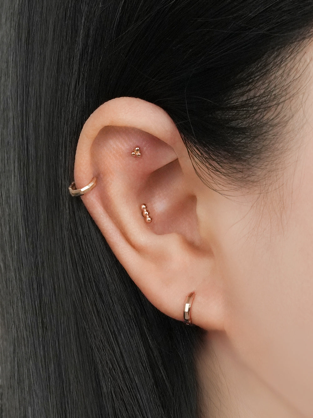 14K Solid Gold Mini Layered Cartilage Hoop Earring