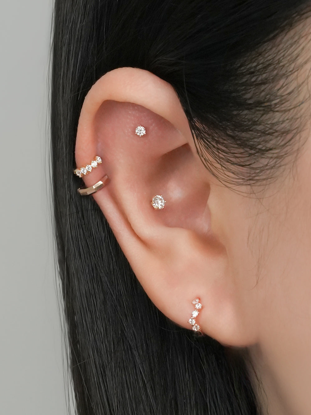 14K Solid Gold Mini Layered Cartilage Hoop Earring