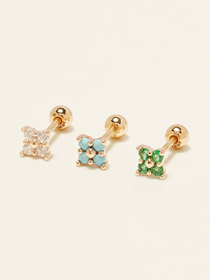 14KGF Colorful Four Leaves Flower Earring 20G