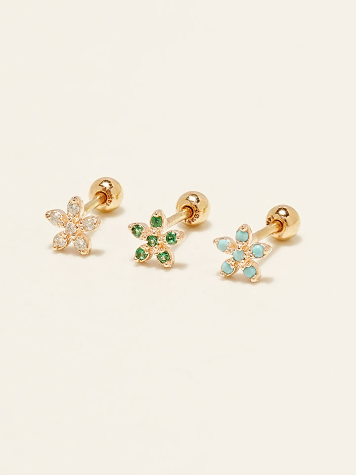 14KGF Colorful Five Petals Flower Earring 20G