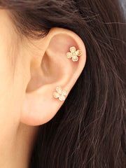 14K Gold 4 Petal Flower Cartilage Earring 20G18G16G