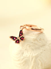 14K Gold Daily Cubic Butterfly Drop Hoop Earring