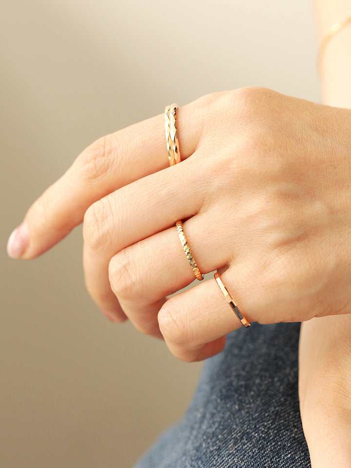 14K Gold Hallow Layered Cutting Guard Ring