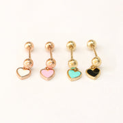 14K Gold Enamel Heart Drop Cartilage Earring 20G18G16G