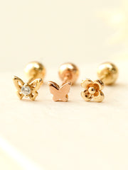14K Gold Mini Butterfly Flower Cartilage Earring 20G18G16G