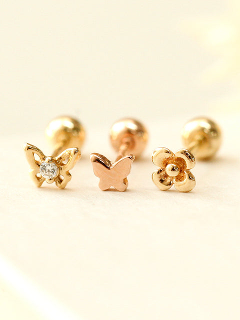 14K Gold Mini Butterfly Flower Cartilage Earring 20G18G16G