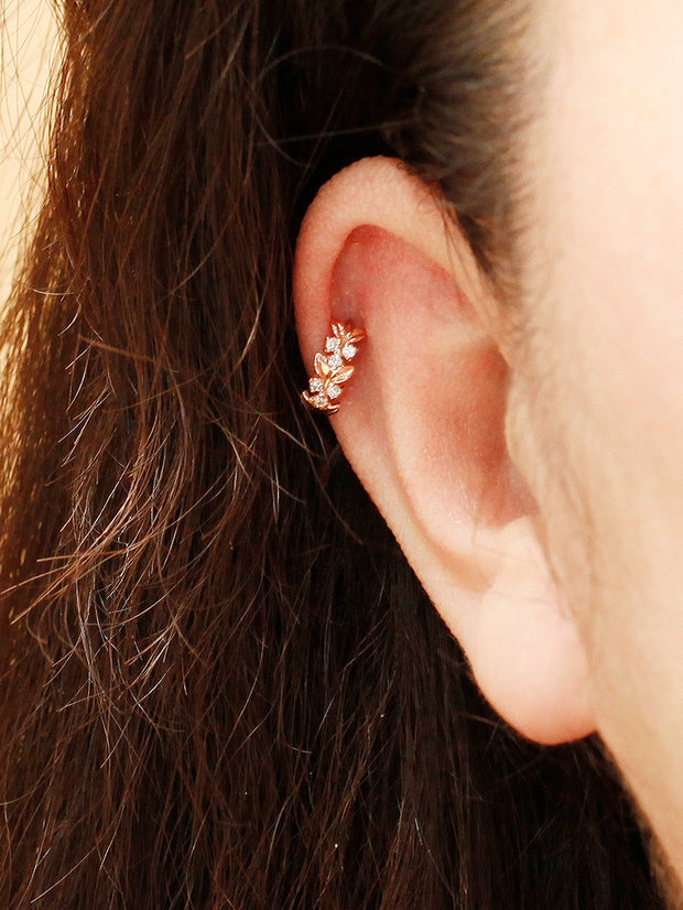 14K Gold Leaf Cubic Conch Hoop Earring