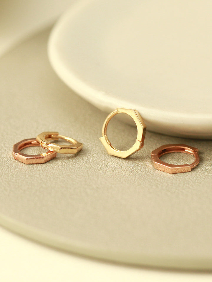 14K Gold Hexagon Hoop Earring