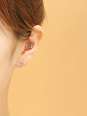 14K Gold Flower Rose-Cut Cubic Cartilage Earring 20G18G16G