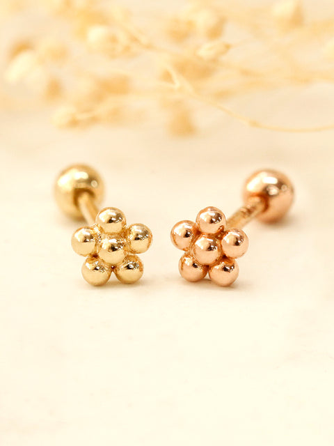 14K Gold Lovely Voluminous Flower Cartilage Earring 20G18G16G