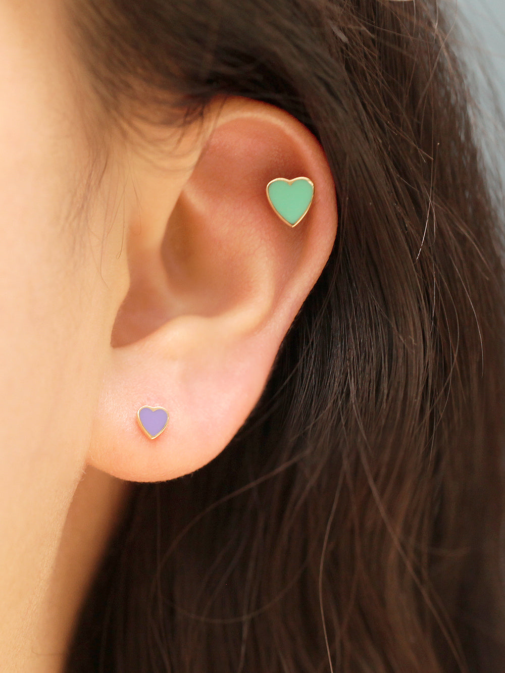 14K Solid Gold Enamel Heart Cartilage Earring 20G18G16G