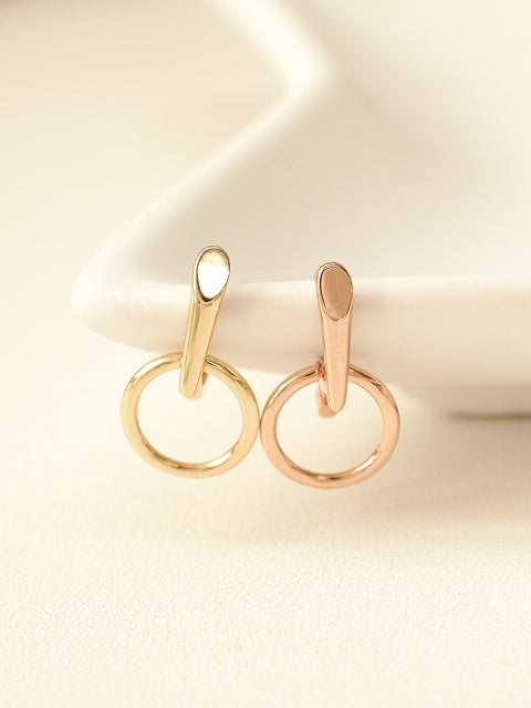 14K Gold Volume Stick Circle Hoop Earring