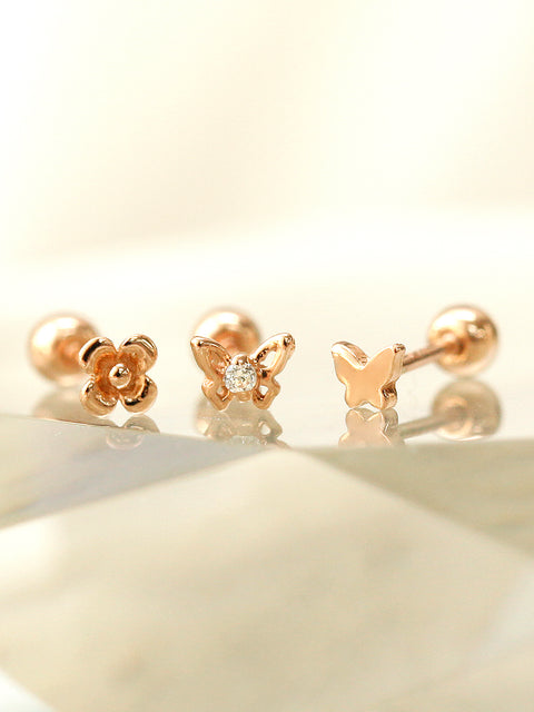 14K Gold Mini Butterfly Flower Cartilage Earring 20G18G16G