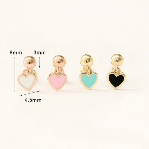 14K Gold Enamel Heart Drop Cartilage Earring 20G18G16G