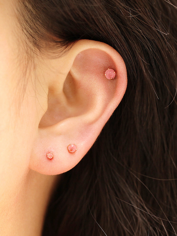 14K Gold Daily Opal Cartilage Earring 2mm, 3mm, 4mm 20G