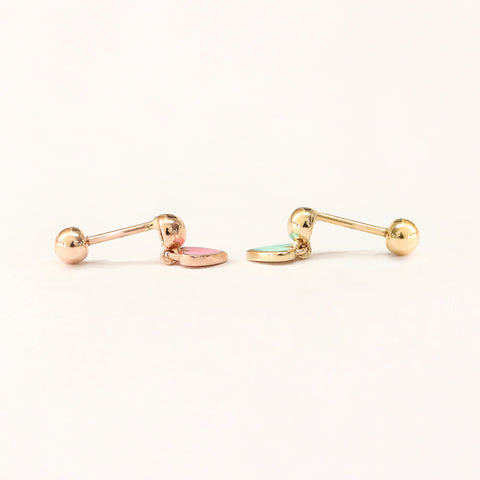 14K Gold Enamel Heart Drop Cartilage Earring 20G18G16G