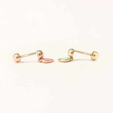 14K Gold Enamel Heart Drop Cartilage Earring 20G18G16G