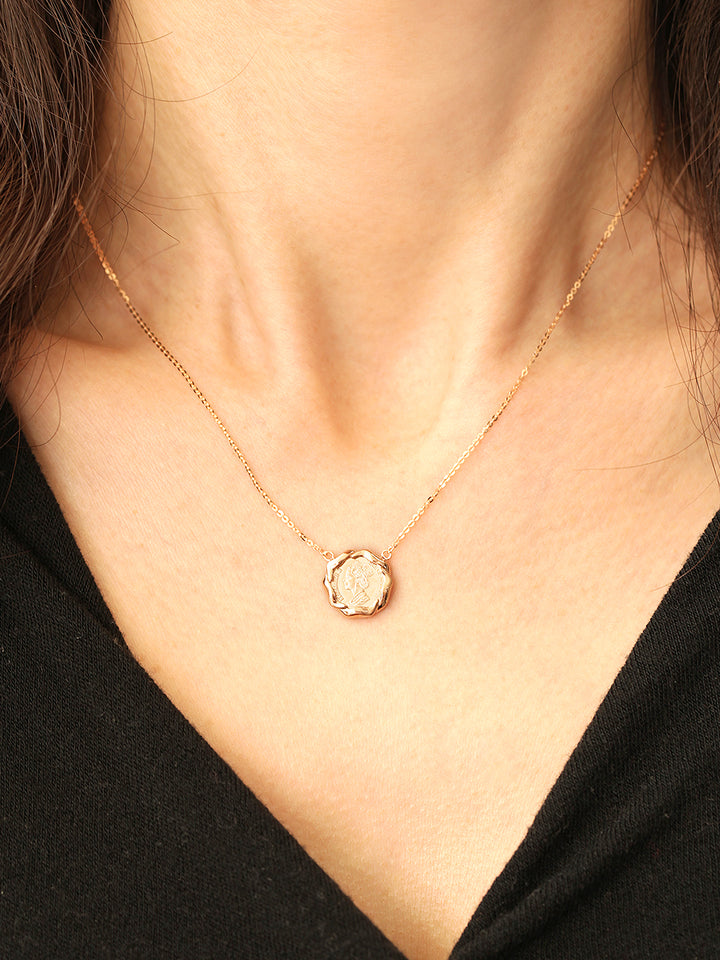14K 18K Solid Gold Flower Elizabeth Coin Necklace