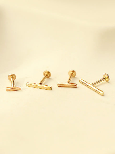 14K Gold Simple Stick Internally Threaded Labret Piercing 18G16G