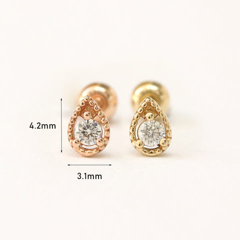 14K Gold Minimi Cubic Water Drop Cartilage Earring 20G18G16G