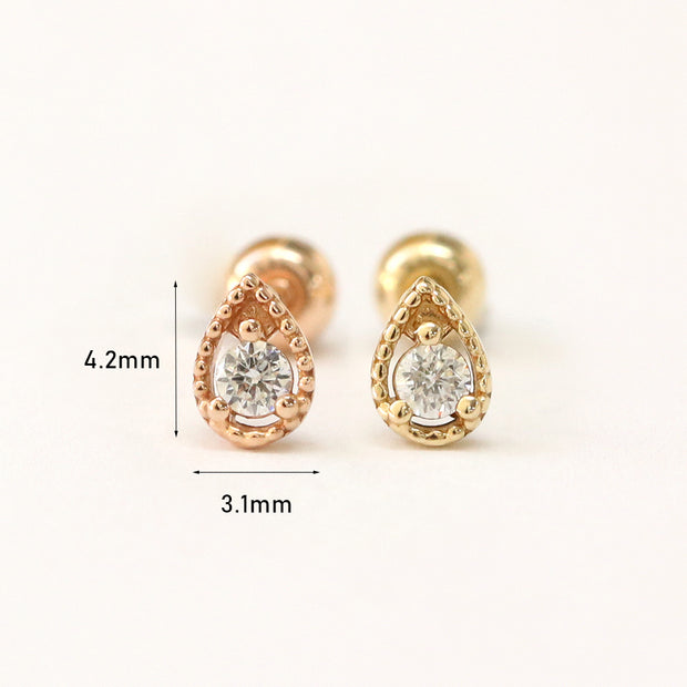 14K Gold Minimi Cubic Water Drop Cartilage Earring 20G18G16G