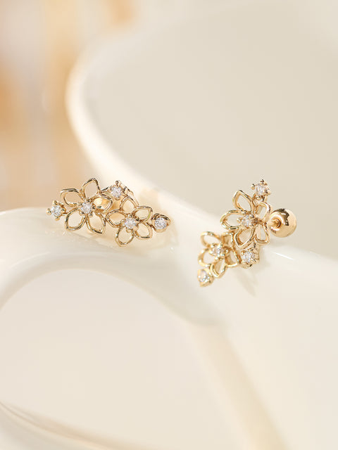 14K Gold Twin Flower Cartilage Earring 20G18G16G