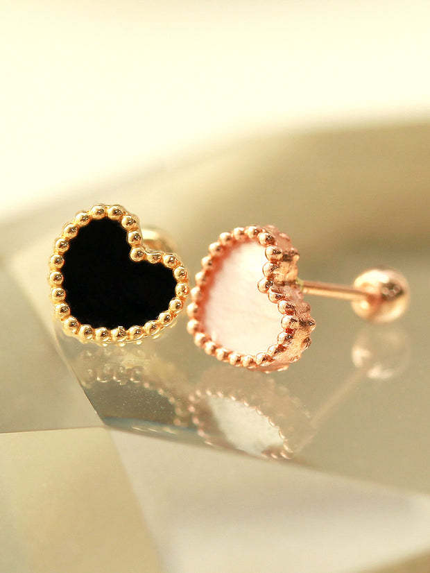 14K Gold Heart Natural Stone Cartilage Earring 20G