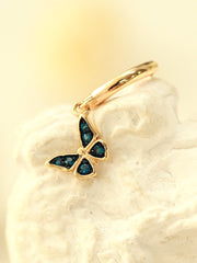 14K Gold Daily Cubic Butterfly Drop Hoop Earring