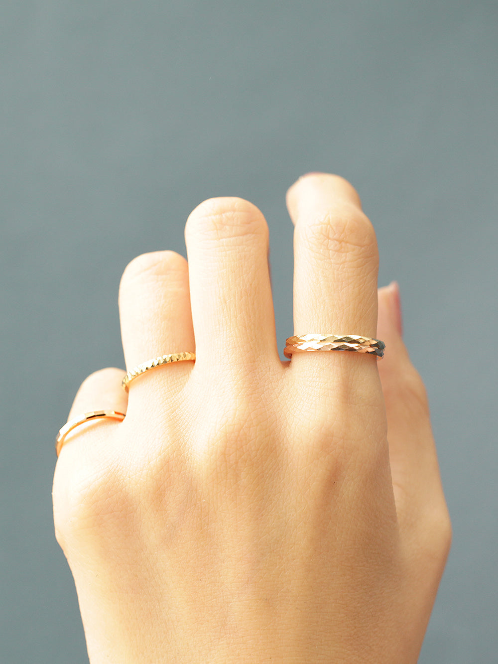 14K Gold Hallow Layered Cutting Guard Ring