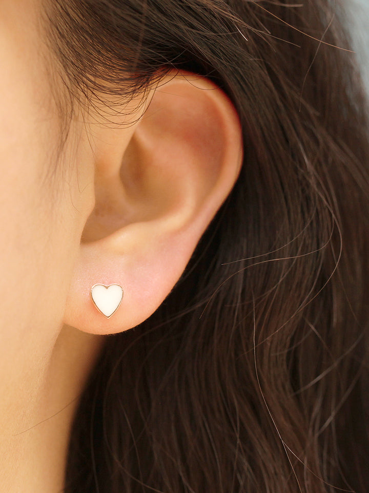 14K Solid Gold Enamel Heart Cartilage Earring 20G18G16G